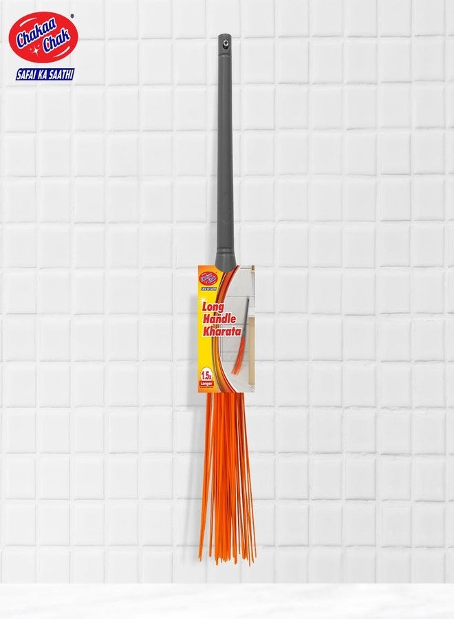 Chakaa chak Chakaachak Long Handle Kharata (Pack of 2) | Orange Indian Plastic Jharu with 60 Sticks | Durable & Washable Floor Cleaning Brush | Broom for Home, Kitchen, Bathroom & Outdoor Use | Easy Grip Handle - Image 5